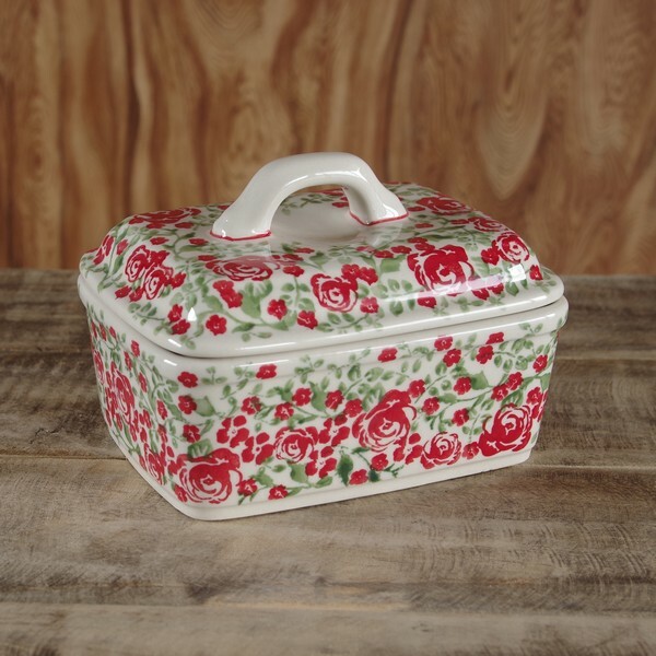 再入荷 新品 ポーリッシュポタリー バターケース 薔薇 花柄 ポーランド食器 M78 Gz34 Boleslawiec ボレスワヴィエツ陶器 蓋付きボックス キャニスター Flohmarkt フローマルクト