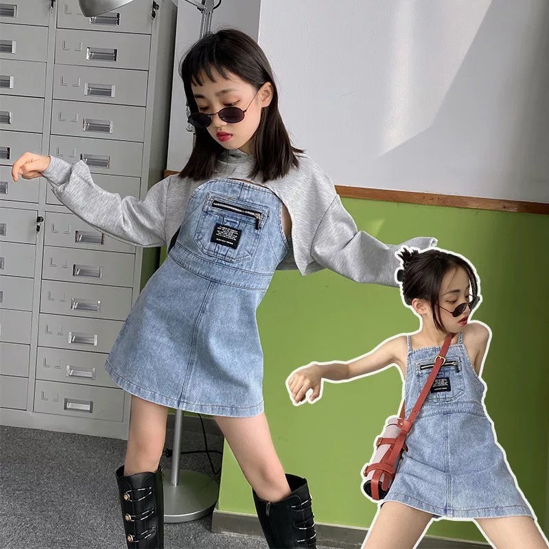即納 ｾｯﾄｱｲﾃﾑ ショート丈トップス デニムワンピース サロペット Hapilya