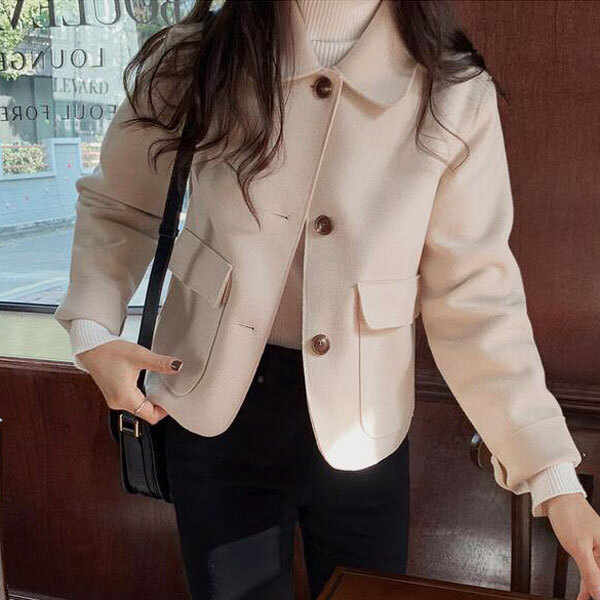 シングルブレストショートコート 全2色 コート アウター ショートコート ビッグポケット 長袖 かわいい 人気 レディース 安い 韓国ファッション 2210 Sinsakumall
