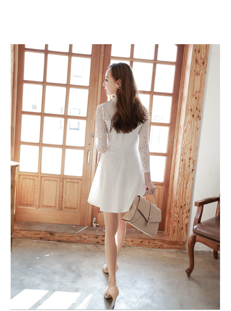 結婚式ワンピース パーティードレス 春 夏 秋 レースシースルー ミニ丈 Aライン ワンピース ミニドレス レディース 長袖 黒 白 韓国スタイル オフィス お嬢様 フィット ストレッチ 韓国レディース キッズファッション Londonbridge ロンドンブリッジ