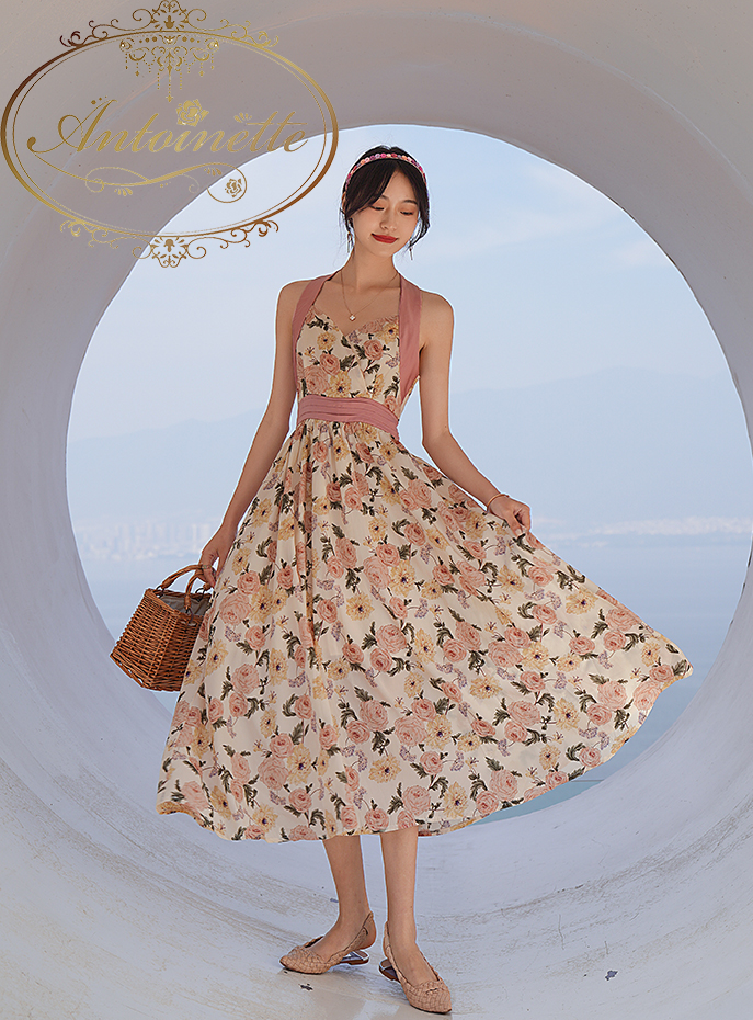 フラワー ワンピース レディース ピンク 薔薇 ロング丈 Flower Rose Ladies One Piece Dress Antoinette