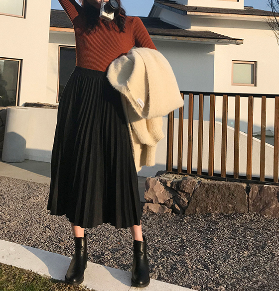 今期も大人気 大人可愛いプリーツスカート スカート フレア ａライン ミモレ丈 レディース ニット プリーツスカート ウール 春 秋 かわいい 人気 トレンド ブラック カーキ グレー 送料無料 韓国レディース キッズファッション Londonbridge ロンドンブリッジ