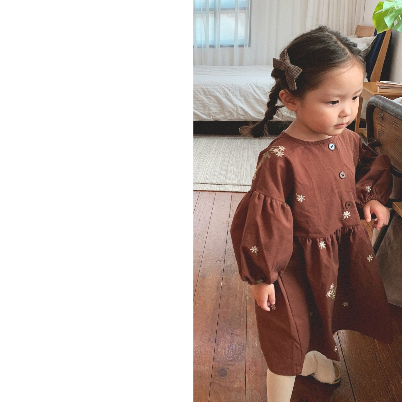 Flower刺繍ワンピース 韓国子供服 Bisque びすく