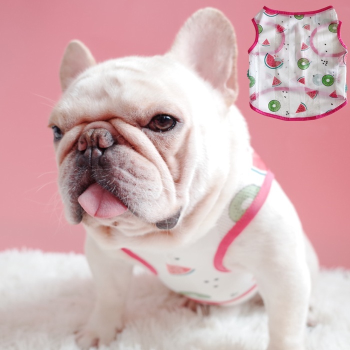 Km368tフレンチブルドッグ ペット 服 春 夏 メッシュ タンクトップ 薄手フレブル フルーツ トロピカル 犬 服 ドッグウェア 紫外線予防 涼しい 可愛い 大人気 おすすめ Dearkm フレンチブルドック孔明