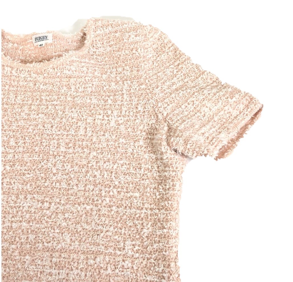 美品 Foxey フォクシー 半袖 ワンピース ツイード ピンク 40 G506d ブランジェ