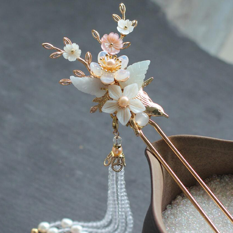 アクセサリー 簪 シェル 真珠 瑪瑙 ヒスイ 中国風 上品 高級 豪華髪飾り 美髪 雑貨 結婚式 卒業式 成人式 手作り Dresszone