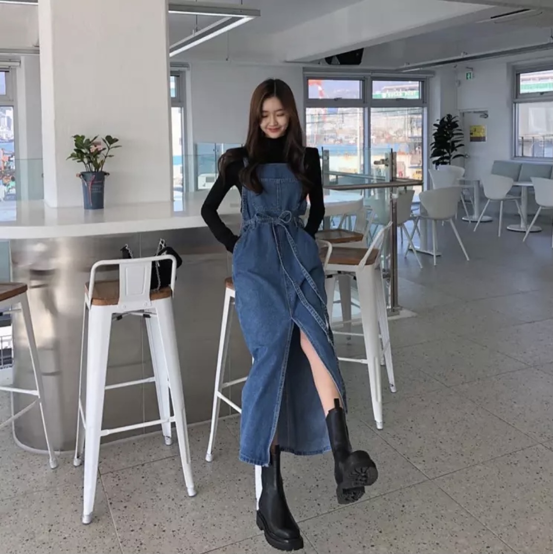 オールシーズン デニムワンピ ブーツコーデ Aclent 風 マキシ丈 Plays Store