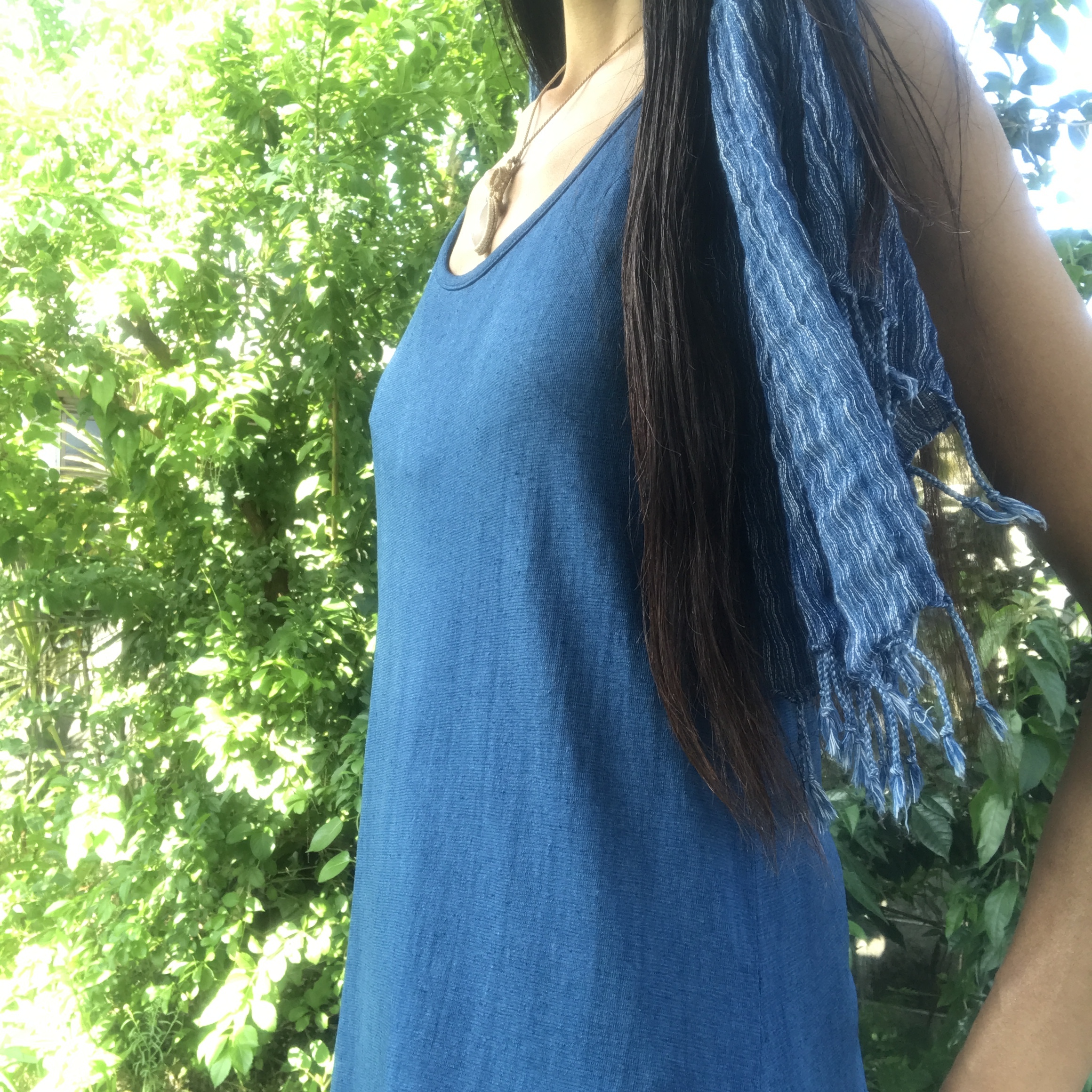 藍染 ヘンプコットン 草木染め マキシ ロング ワンピース グラデーション染め 天然素材 木草弥生月