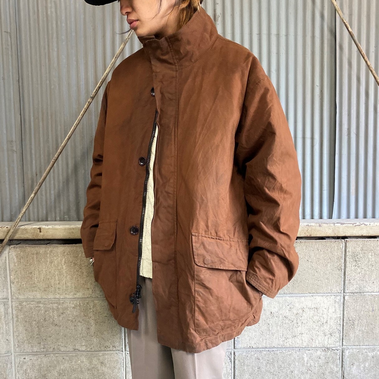 Polo By Ralph Lauren ポロバイラルフローレン ハイネック オイルドジャケット メンズxl 古着 ブラウン 茶色 ウール キルティングライナー ブルゾン ジャケット Vtg Al Cave 古着屋 公式 古着通販サイト