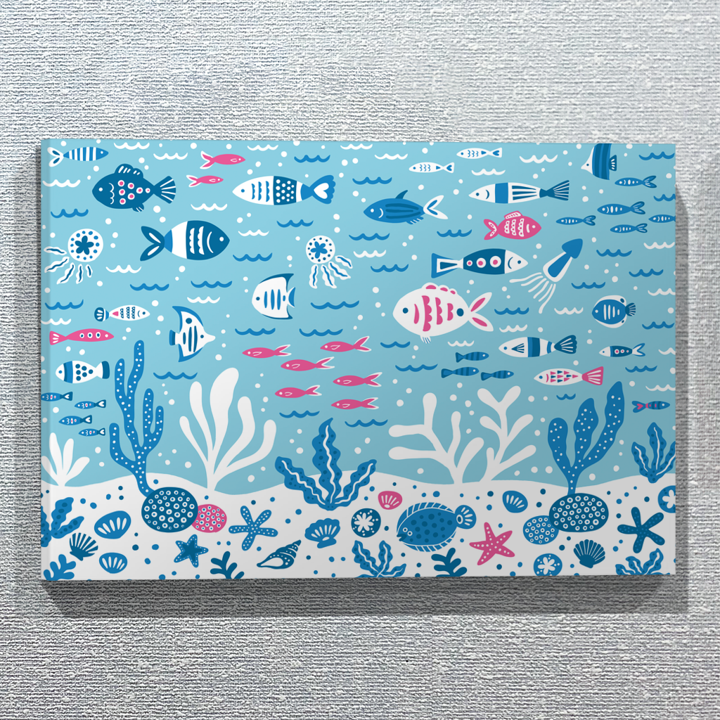 【ファブリックパネル／A2サイズ】楽しい海の仲間たち