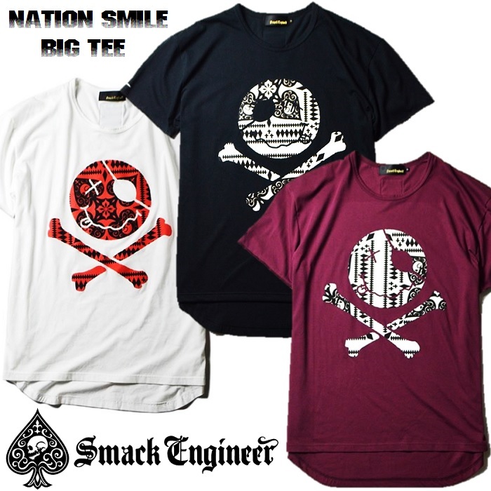 30 Off Sale Smack Engineer スマックエンジニア Nation Smile Big Tee ビッグｔシャツ 半袖 ワンピース 黒白赤紫 ブラック ホワイト ワインレッド スカル ドクロ スペード 大きいサイズ メンズ レディース Rock Punk ロック パンク バンド ギフトラッピング無料