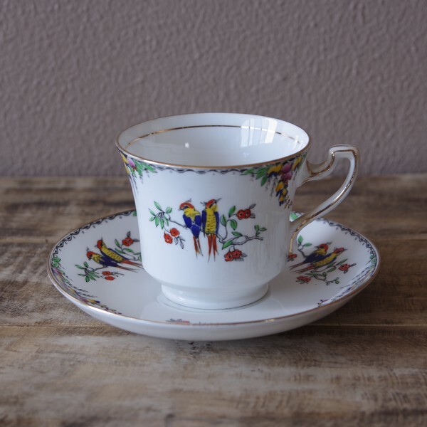 イギリス アンティーク 食器 鳥 コーヒーカップ ソーサー Wetley China ウェットリー 0522 2 ヴィンテージ 陶器 アールデコ モダン レトロ Flohmarkt フローマルクト