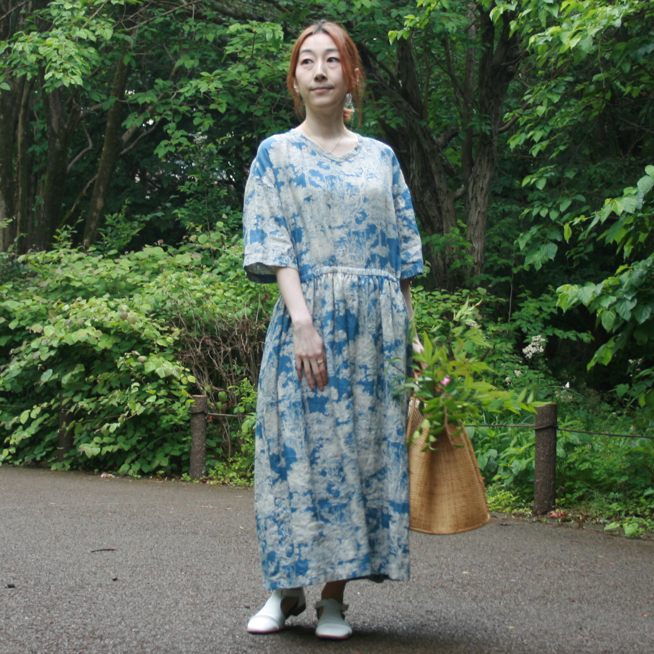 Op 313 リネン Forest プリント ワンピース オーガニックコットンのお洋服 プラネード
