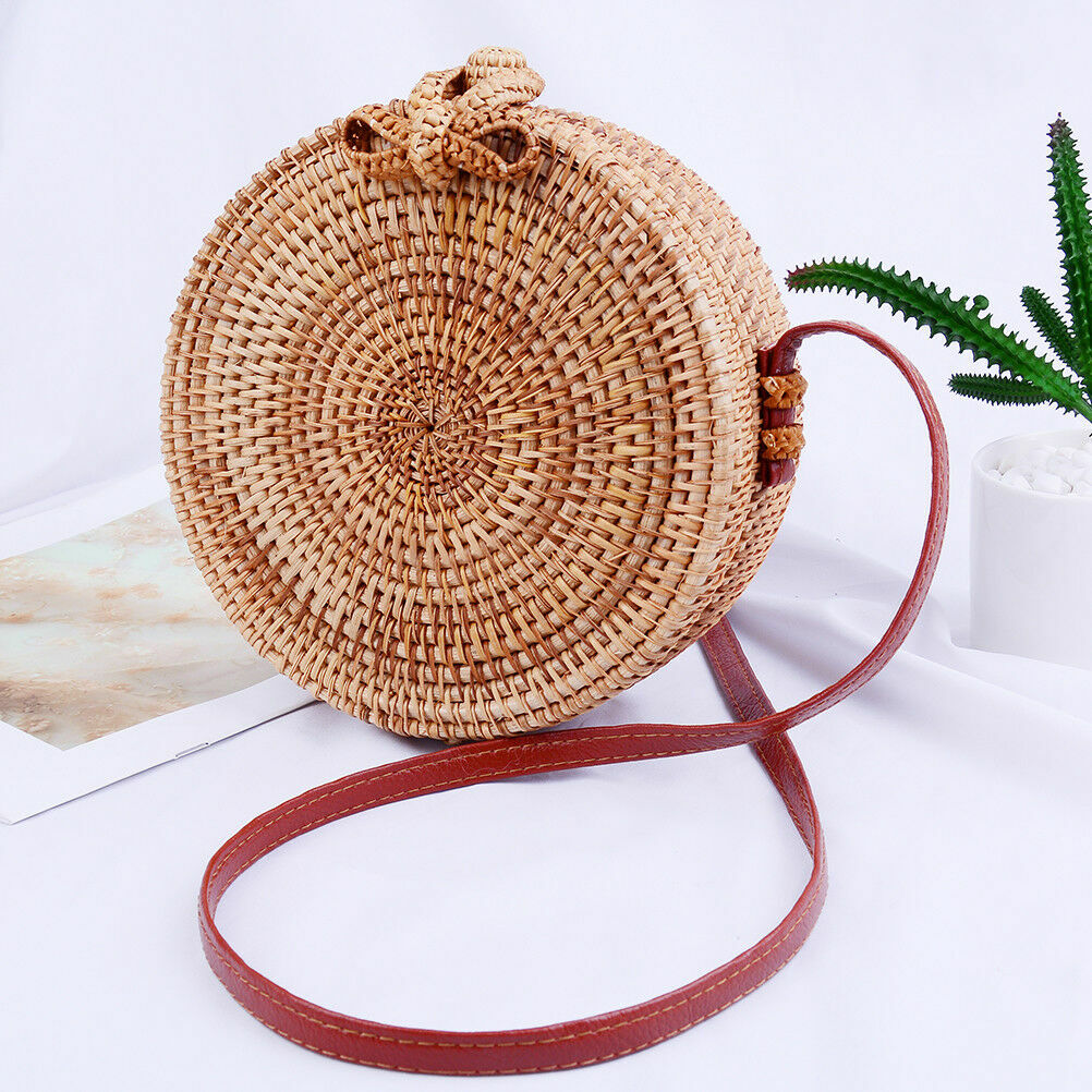 丸型 かごバッグ リボン ラタン クロスボディバッグ ショルダーバッグ Klovesyy