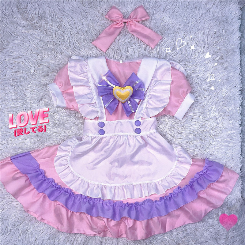 4点 絶対可愛い メイド服 S Xl ハート ボウタイ ピンク コスプレ ワンピース Miyabi5