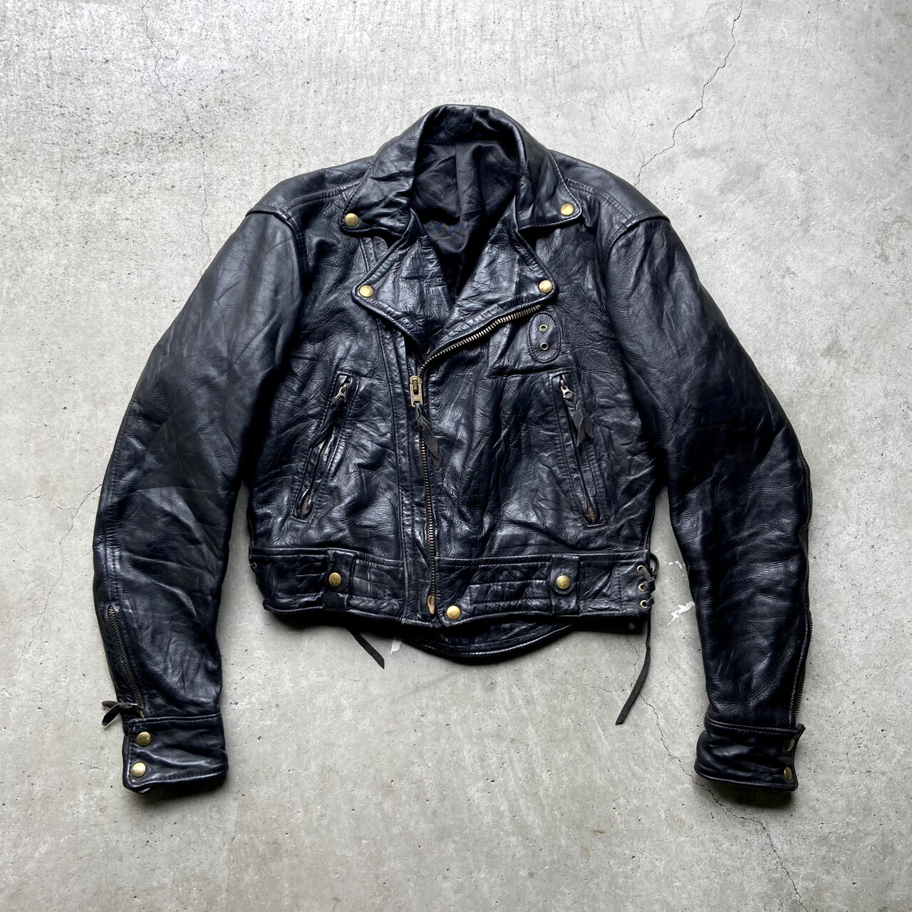 80年代 Langlitz Leathers ラングリッツ コロンビア ダブルライダースジャケット メンズm L相当 古着 レザージャケット 革ジャン アメジャン 80s ヴィンテージ ビンテージ ブラック 黒 ミリタリージャケット Vtg Cave 古着屋 公式 古着通販サイト