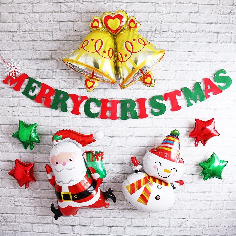 クリスマスバルーン 飾り クリスマス雑貨 おしゃれ ガーランド サンタ 雪だるまベル デコレーションセット Merrychristmas ガーラント Fta217 幸せを運ぶ風船shopフロンティアバルーン