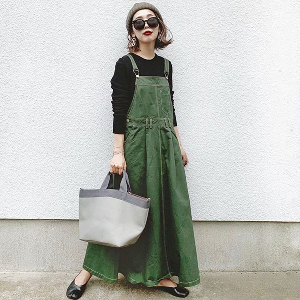 エレガントデニムワンピース サロペットスカート ロング丈 無地 ベーシック 秋冬 レディース 30代 40代 女子会 旅行 おでかけ Dj Freak