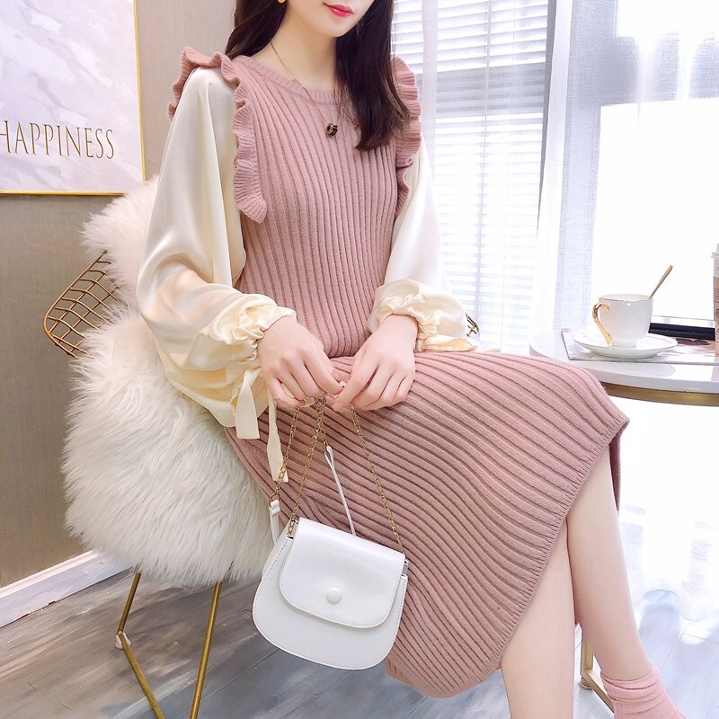 リボンスリーブフリルニットワンピース 963 Mimirie