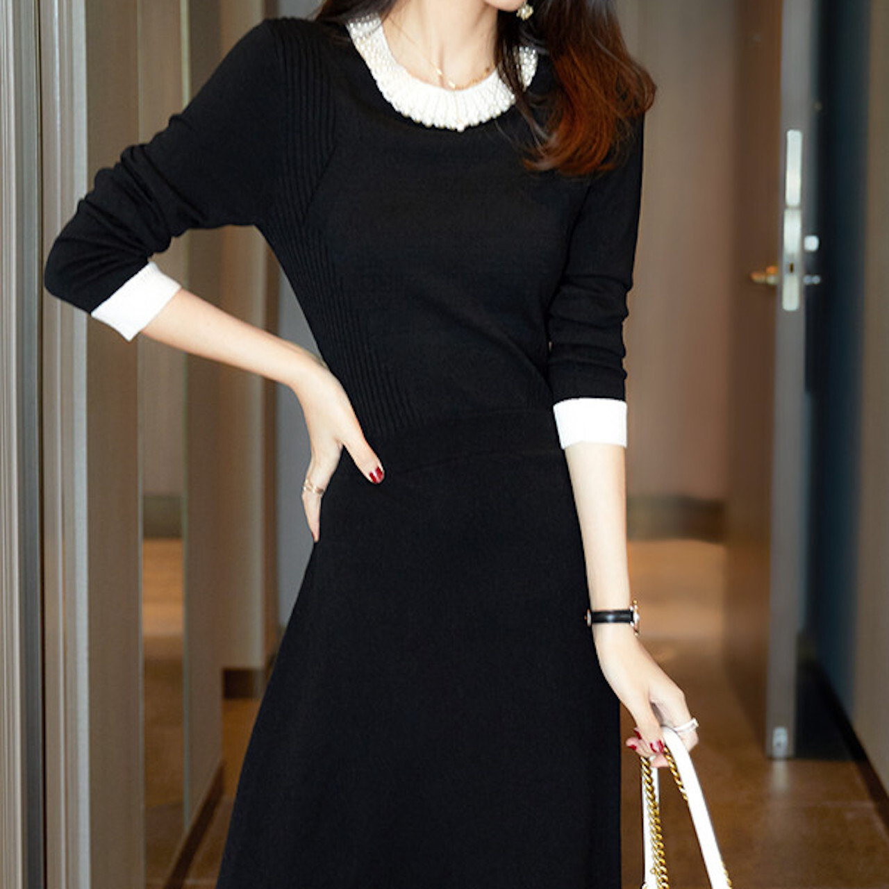 パール付き 上品ニットワンピース 019 愛され 大人女子ファッション Seulenique ソルエニーク