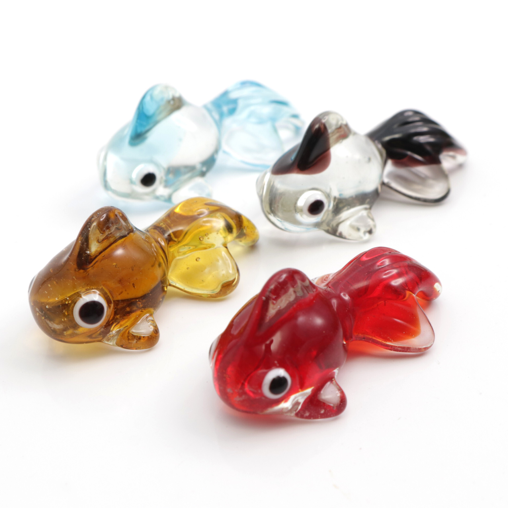 金魚 ガラス オブジェ 4色セット 置物 和風 水鉢 水槽 ディスプレイ 硝子細工 硝子 雑貨屋リエット