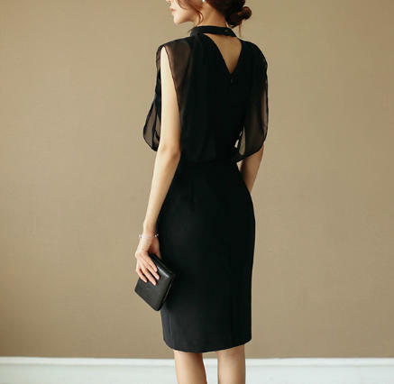 タイトワンピ ひざ丈 膝丈 二次会 大人 ケープワンピース ドルマンスリーブ レディース 上品 結婚式 シフォン パーティドレス Moonkorina