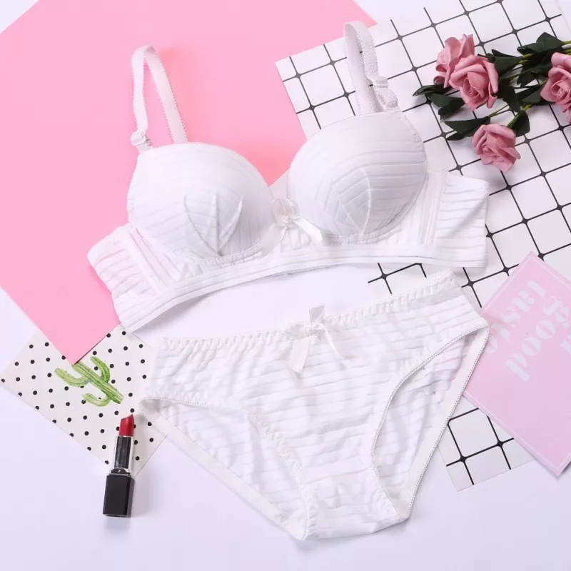 送料無料 5色 ホワイト 白 レディース シンプル リボン 柄 模様 ランジェリー パンツ ブラジャー セット ショーツ 女性用 La Preference