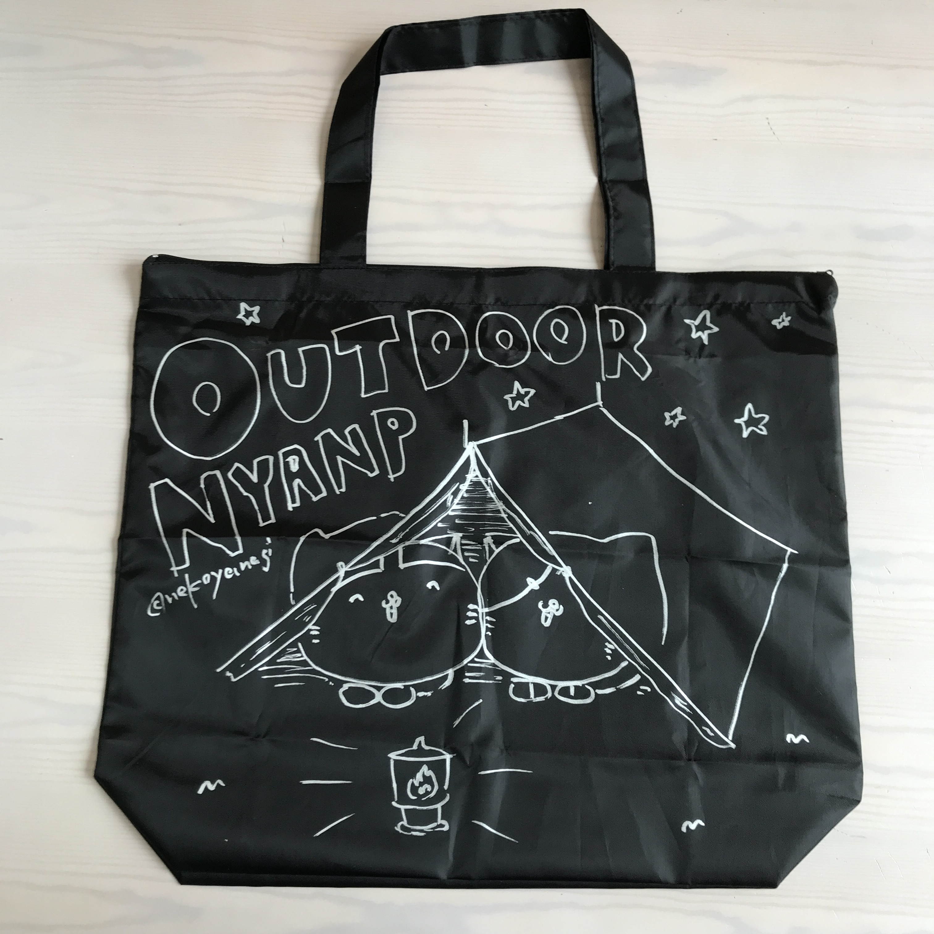 ニャジロウ画伯の手描きトートバッグ お泊まりキャンプ ニャジロウショップbase店
