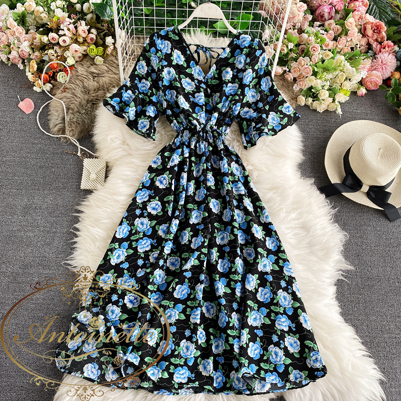 9色 レディース ワンピース 夏物 涼しい ドレス 花柄 薔薇柄 Ladies Woman One Piece Summer Antoinette