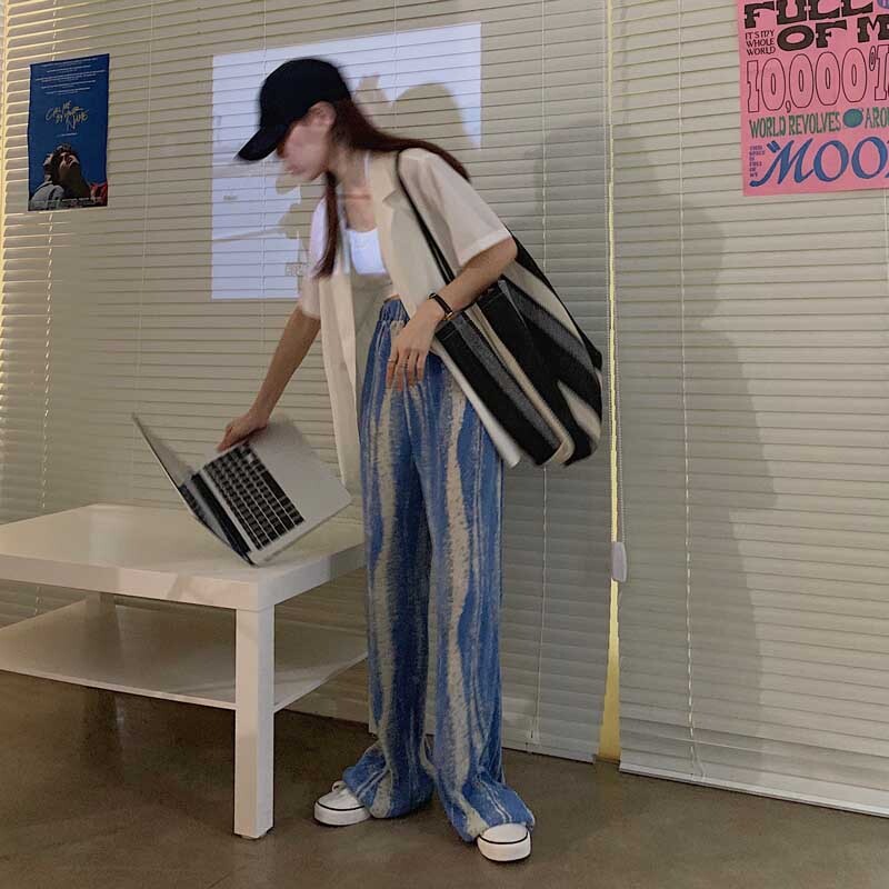 夏のリラックスコーデにぴったり スラックス パンツ 韓国風 12分丈 ウエストゴム ワイドパンツ ベーシック レディース メンズライク ストレートパンツ ストライプ柄 韓国レディース キッズファッション Londonbridge ロンドンブリッジ