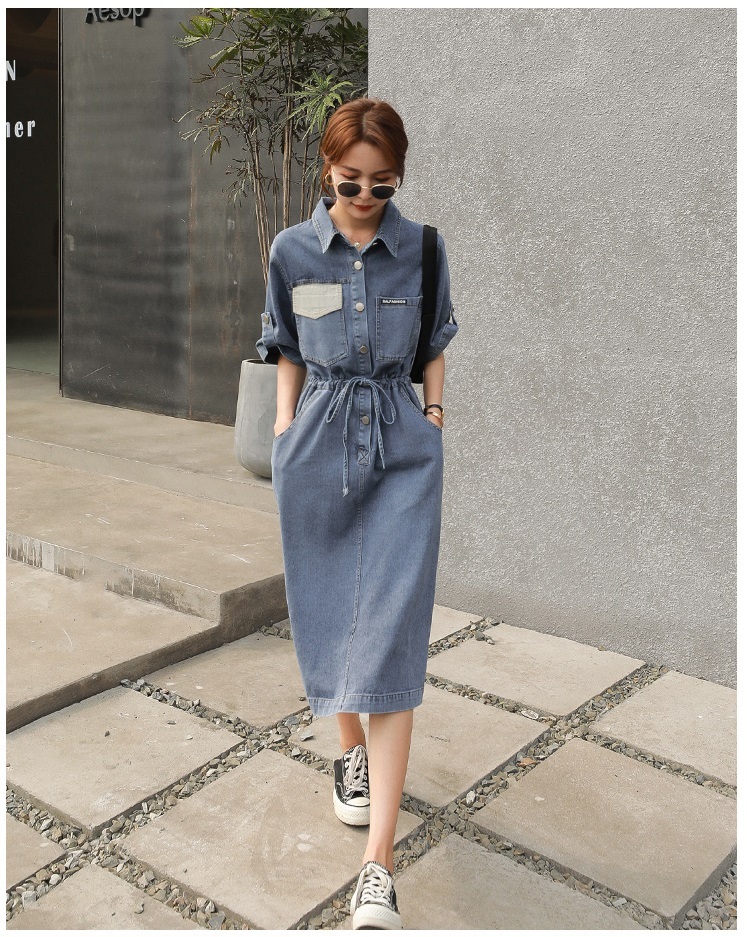 人気トレンド デニムワンピース ミモレ丈 ワンピース デニム ゆったり 体型カバー 大人可愛い カジュアル 大人女子 大人カジュアル エレガント 刺繍 秋冬 お出かけ デート 女子会 トレンド 韓国ファッション オルチャン 代 30代 40代 アラサー アラフォー