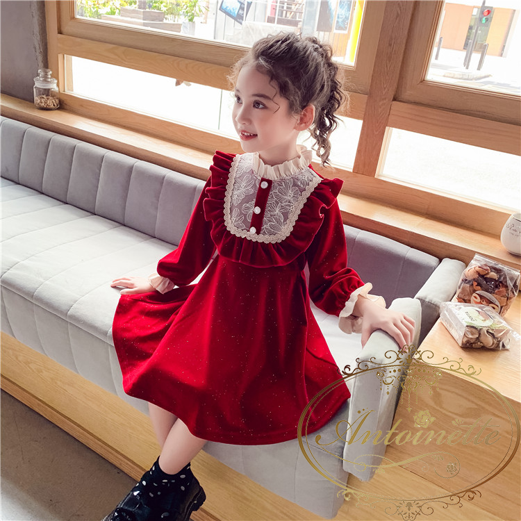 女の子 赤い ワンピース キラキラ ラメ 赤ちゃん 子供服 ベビー キッズ ドレス Girl Red One Piece Dress Kids Baby Antoinette