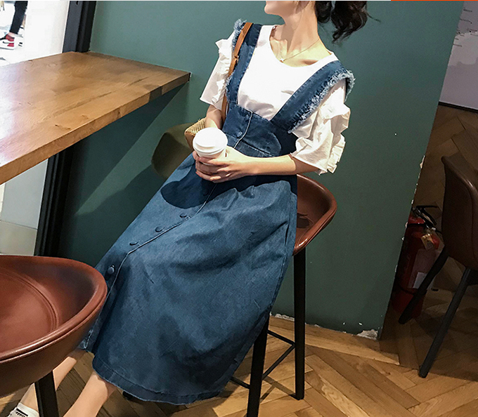 在庫処分特価 デニム ワンピース ロング丈 サロペット マキシ丈 無地 レトロ ゆったり フレア 体型カバー カジュアル ガーリー 秋冬 女の子 ブルー 激安 即納 Centrodeladultomayor Com Uy