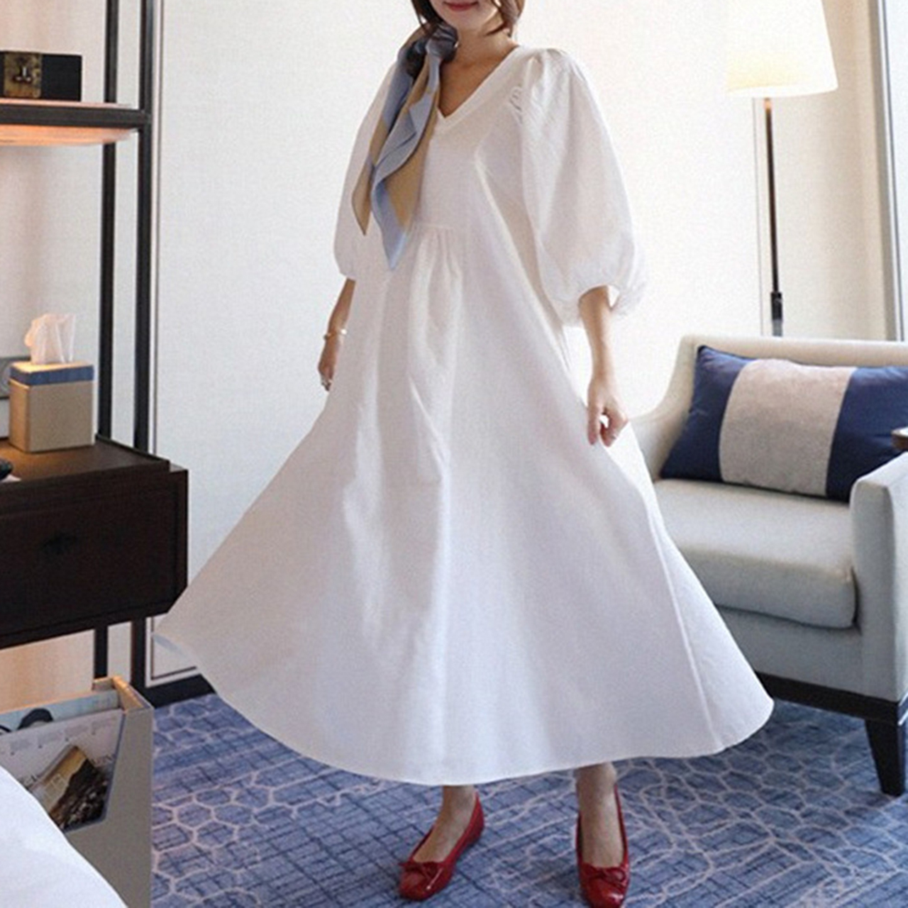 Al 366 Vネック ランタンスリーブ Aラインフレアワンピース A Lot Of Love 公式