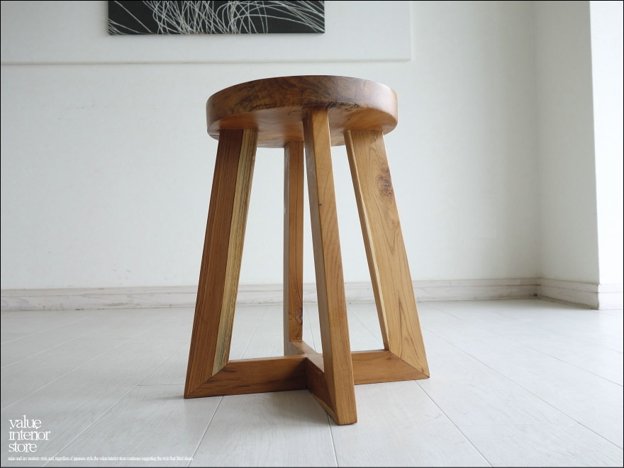 チーク無垢材 スツール Jn1 椅子 イス 木製 ベンチ カフェチェア 手作り家具 素朴 天然木 ハンドメイド ナチュラル 送料無料 Valuestore