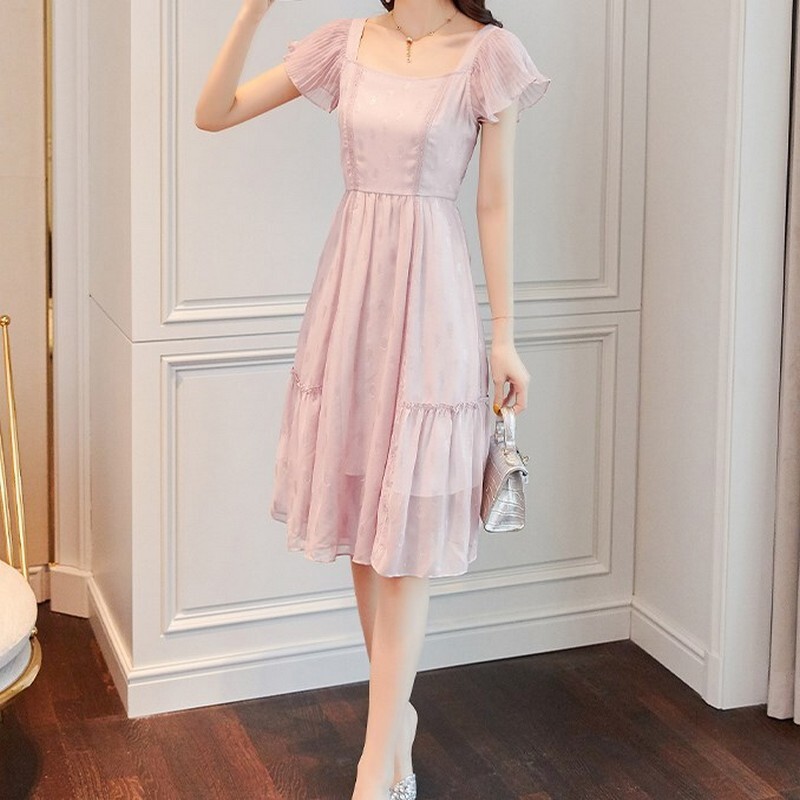 フリルスリーブシフォンワンピース 723 Mimirie