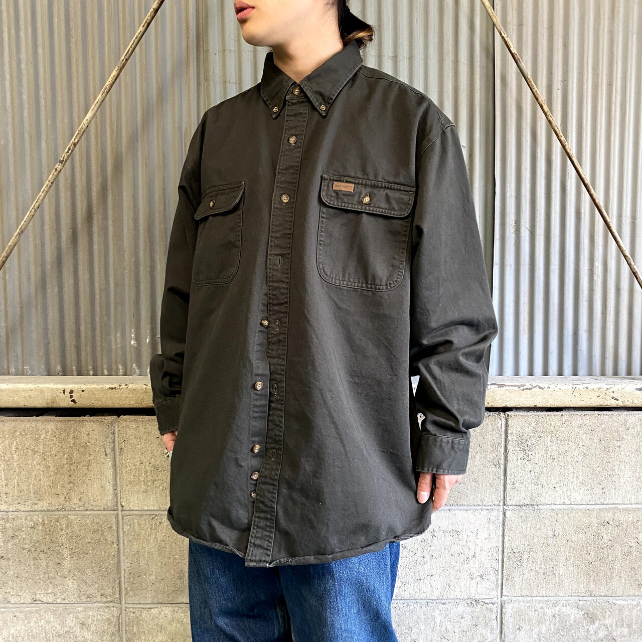 Carhartt カーハート 長袖 ボタンダウンシャツ メンズxl 古着 カーキ オリーブ セージグリーン 長袖シャツ Cave 古着屋 公式 古着通販サイト