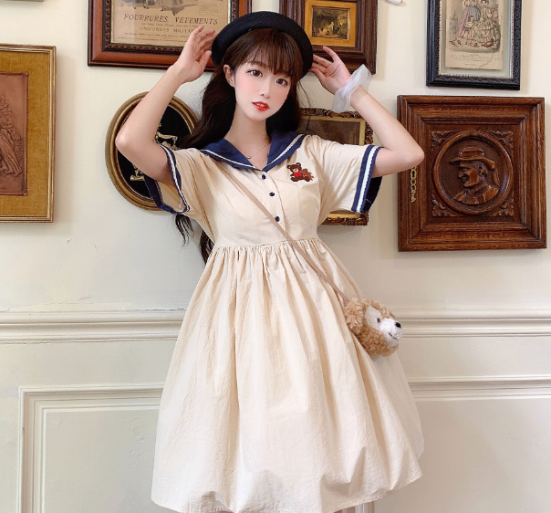 くまさん セーラー襟 双子コーデ コスプレ 学生服風ワンピース セーラーワンピース ｒ408 Rumina Select Shop