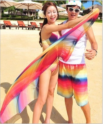 Uni 新作カップル 可愛い虹 水着砂浜パンツ Passio