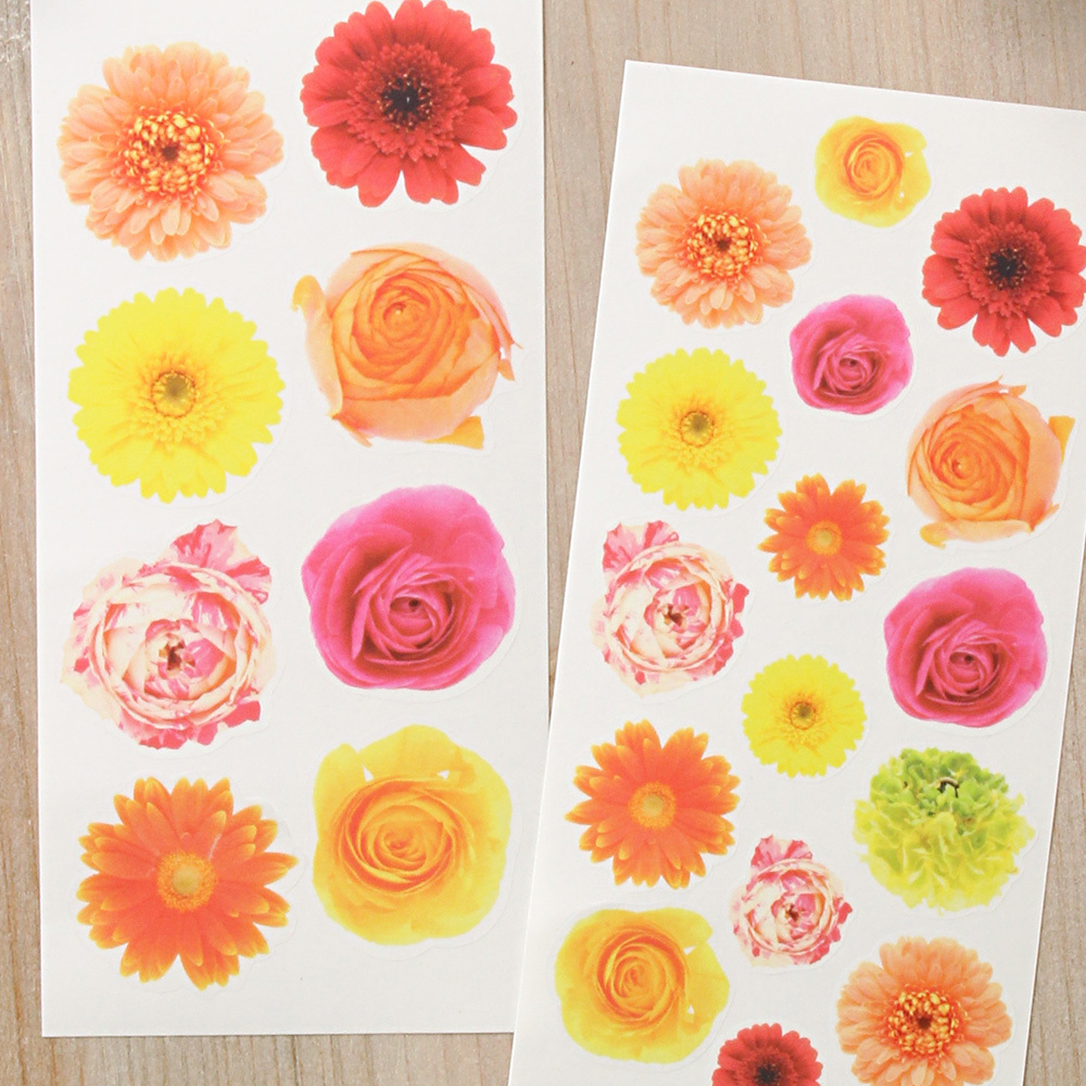 透ける花シール バラ ガーベラ オレンジ系 フラワー 2枚組 G040 だいし屋