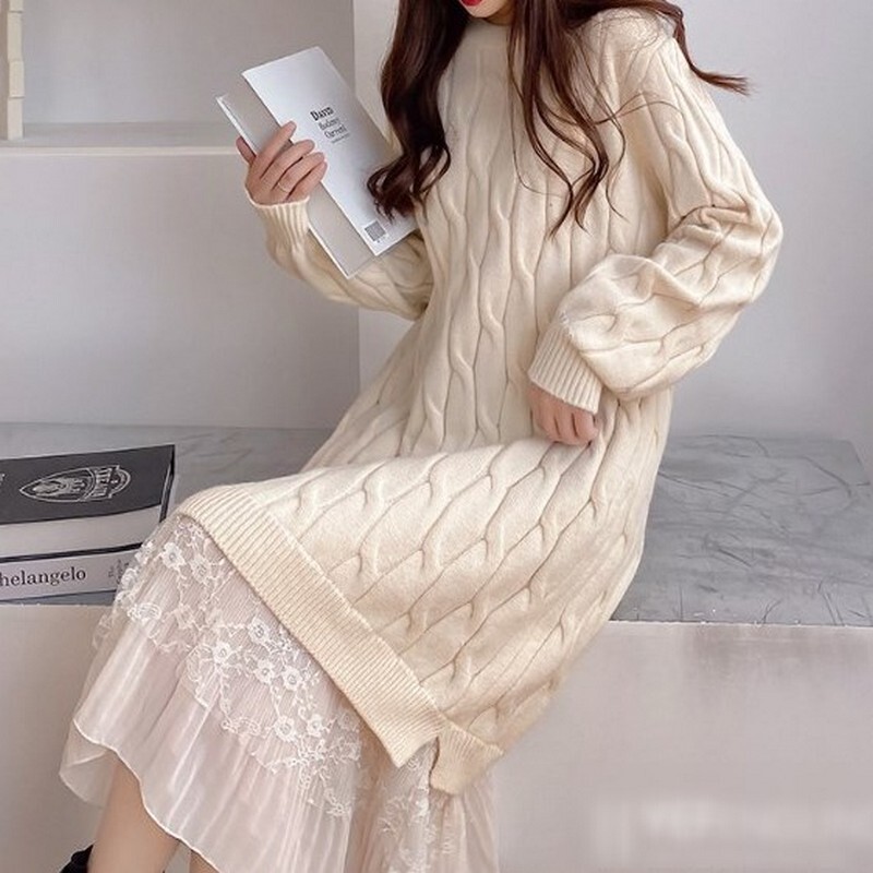 レースケーブル編みニットワンピース 969 Mimirie