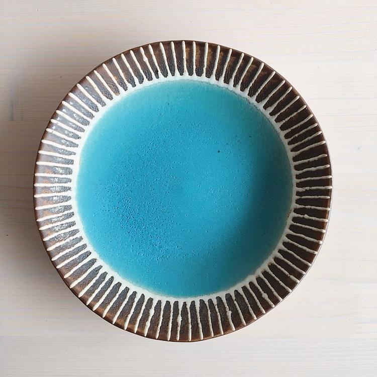 眞正陶房 マカロン 7寸浅鉢 お皿 約21 5cm ターコイズブルー やちむんと沖縄雑貨のお店