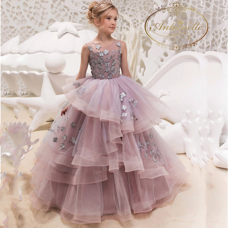 子供ドレス ロングドレス 女の子 ジュニア ピアノ 発表会 パーディー 演奏会 フォーマル 入園式 結婚式 ワンピース フリル チュール Antoinette