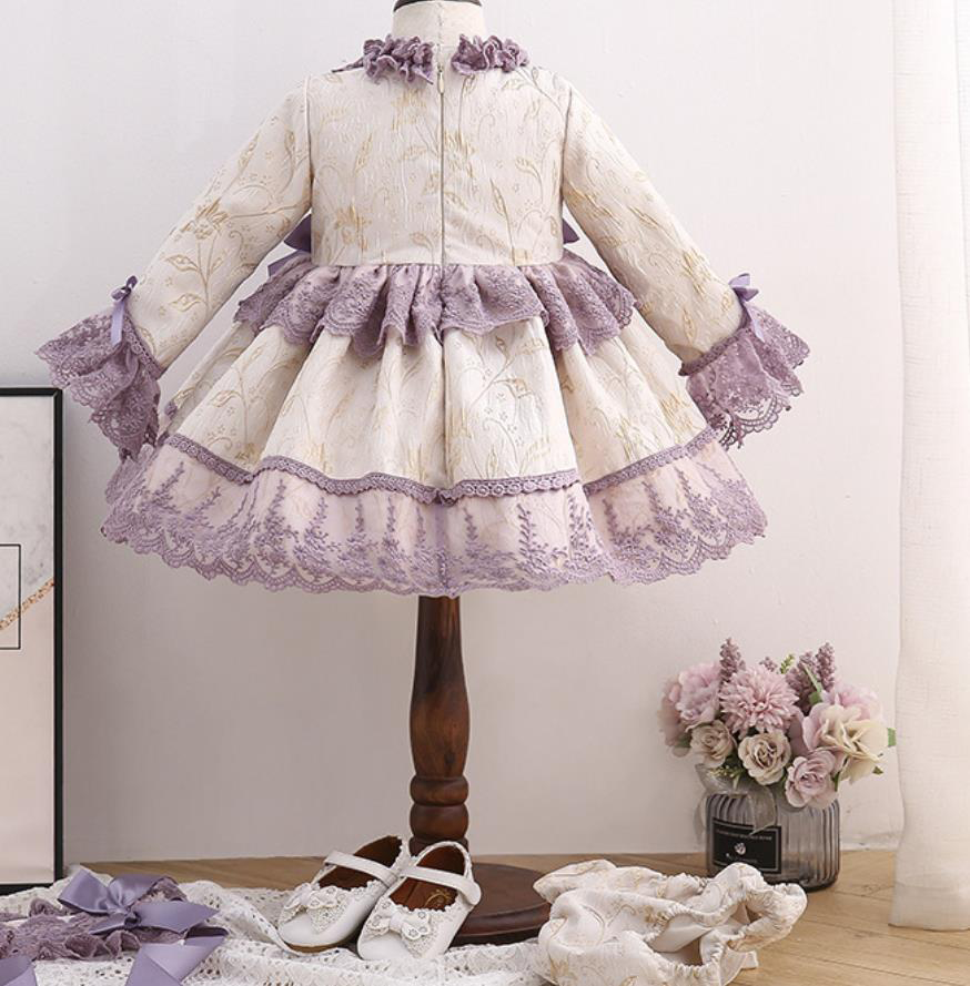 秋冬 スペイン ロリータ プリンセス 女の子 パープル 紫 女の子 ワンピース ドレス 可愛い Wedding Anniversary Kids Girl Baby One Piece Dress Purple Antoinette