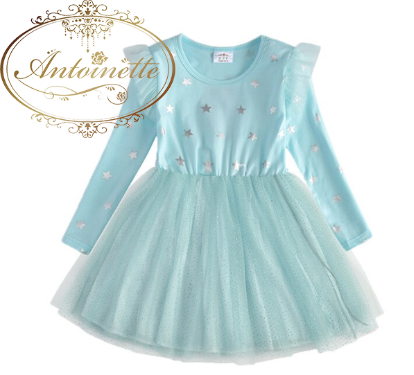 2色 星柄 ピンク チュール ワンピース 子供服 ドレス 普段着 Girl Lovely Princess Star One Piece Dress Kids Antoinette