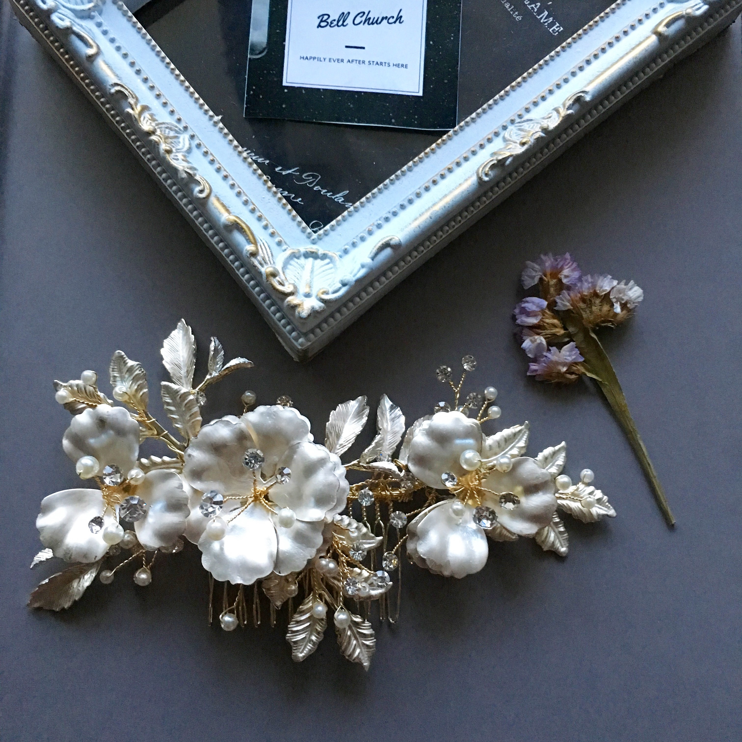 ヘッドドレス パールとラインストーン お花モチーフ シルバー H29 ウェディングアクセサリー ウェディングアクセサリーショップ Bell Church ベルチャーチ