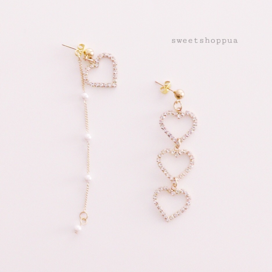即納 ラインストーン ハート ピアス P 041 海外子供服 Sweetshop Pua