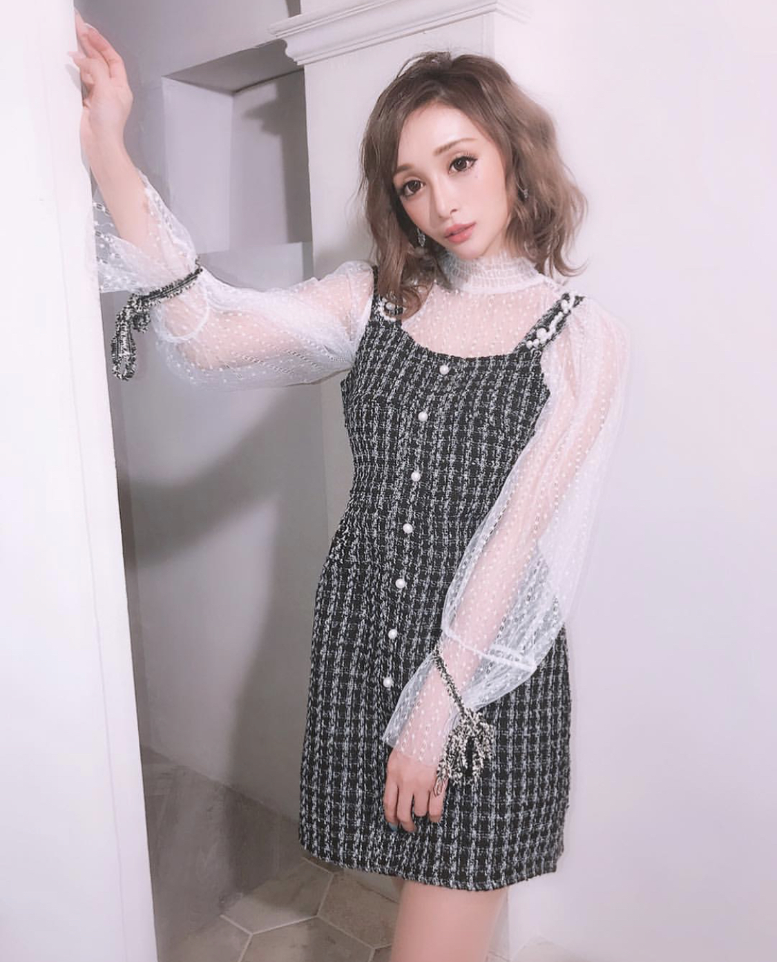 真優川咲さん着用 レース インナー セットアップ ツイードワンピース S M L loset