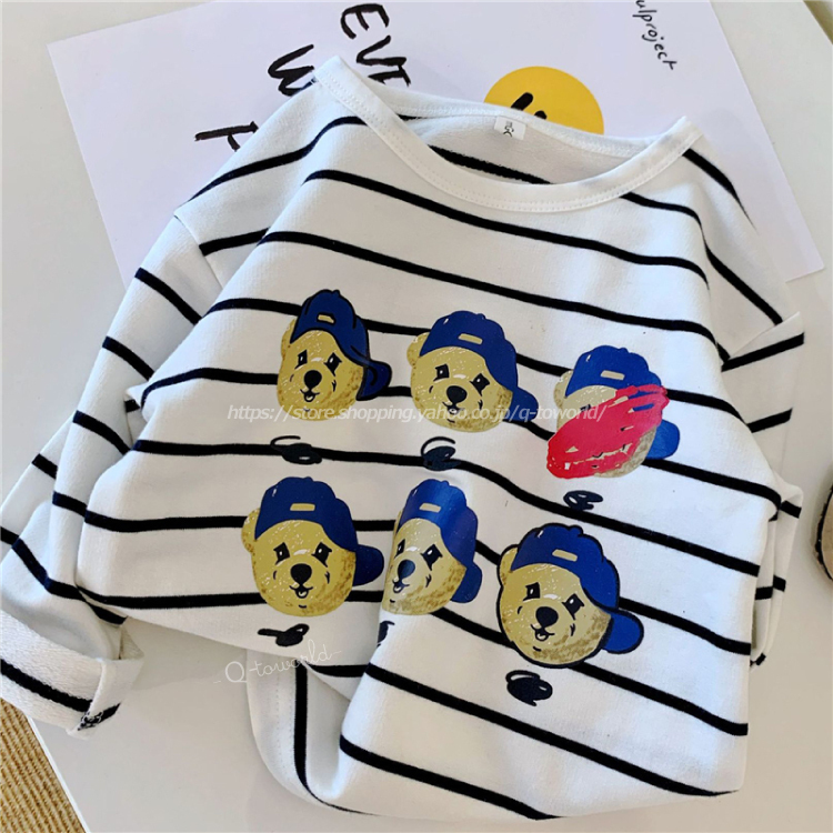 80 130 ロンt トップス プリント カジュアル 長袖 キャラクター クマ 韓国子供服 子供服 女の子 男の子 キッズ Q Toworld キュートワールド 子供服 メール便は何点でも送料の合計は280円