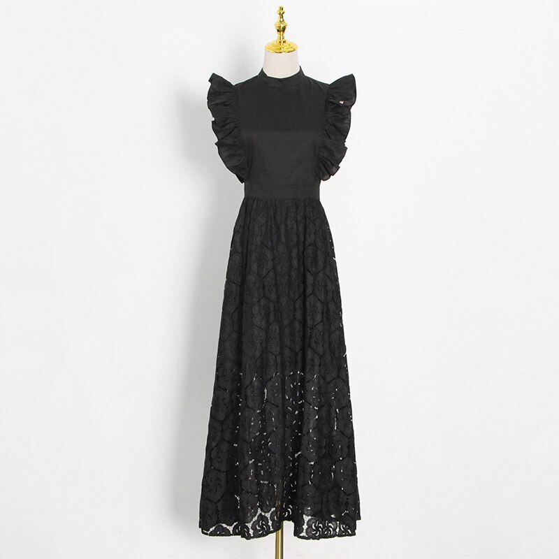 ハイウエストフラワーレースワンピース Frurue